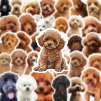 50 件可爱贵宾犬乙烯基贴纸 - 适用于笔记本电脑、水瓶、滑板和车窗的防水贴花 - 可爱卡通设计，带有松软的耳朵和伸出的舌头，水瓶贴花 | 卡通狗贴花、狗贴纸、用于学校用品、返校