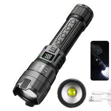 1PC Ultra-Bright LED Flashlight With Digital Display - USB Rechargeable, Extendable Torch For Outdoor Emergency Lighting