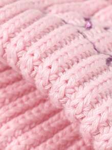 1pc Thick White And Pink Embroidered Name Knit Long Sleeve Sweater & Pompom Decor Beanie Hat, Newborn Baby Gift For Girls And Boys, Autumn/Winter