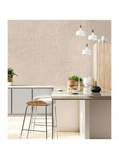 Roll Of Beige Grass Cloth Texture Contact Sticky Wallpaper, Artificial Linen Retro Paper, Self Adhesive Movable Vinyl Peel Stick Cabinet Bookcase Home ation, Background Wand DIY ation,Room ,Boho Paper Stickers Wallpaper Bathroom view 6