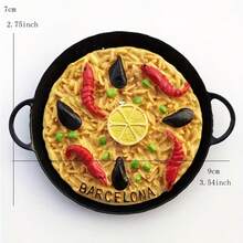 Barcelona, Hiszpania Pamiątkowy magnes na lodówkę z żelaznym garnkiem 3D z owocami morza i paellą, kreatywne rzemiosło podróżnicze