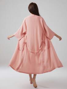 1pc Women's Pure Cotton Lightweight Breathable Gauze Bathrobe, Solid Color, Straight Collar, Long Robe, Loungewear, Pure Cotton, Soft, Absorbent, For Bathroom, Bedroom, Pool, Hotel, Salon, Personal Use, Gift