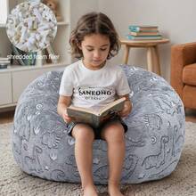 Kids Bean Bag Chair Turn Into Beanbag Bed, Dinosaur Toddler Bean Chair For Girl Boy Sleeping, Lazy Children Bean Bags With Filler, Convertible Child Floor Mattress, Grey Dino - 淡紫色 - 查看 7