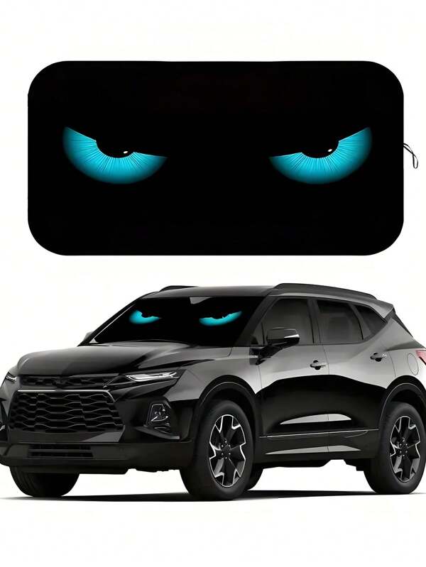 1 pieza Parasol plegable para parabrisas de coche con diseño de ojo de diablo azul, accesorio automotriz 2025 que bloquea los rayos UV manteniendo el coche fresco, divertido parasol de coche con correa negra resistente