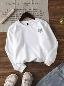 1pc Girls Casual Printed Pullover Crew Neck Sweatshirt, Autumn/Winter Student Young Clothing Long Sleeve Top - The Ultimate Crew Neck Sweatshirt Series Suitable For Every Young Trendsetter