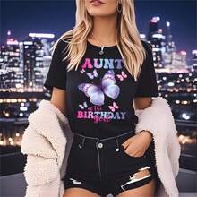 Women, Spring, Summer, Thanksgiving, Cute And Funny, Printed, T-Shirt, Suitable For Daily Wear, Beach, Vacation, Party, Leisure, Sports, Great Gift - Black - View 1
