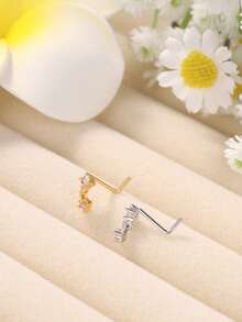 1PC Dangle Nose Stud Simple Style Shiny CZ L Shape Nose Pin For Women Gold/Silver Color Piercing Jewelry Dangling Nose Rings Exquisite Party Jewelry - L158 - View 3
