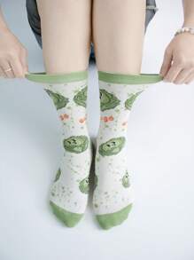 6 Pares de Meias Cano Médio Femininas com Impressões Aleatórias de Legumes Fofos, Desenho de Tomate
