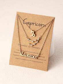 3pcs/Set Rhinestone 12 Zodiac Sign Chain Necklace Set, Women's Versatile Daily Accessory