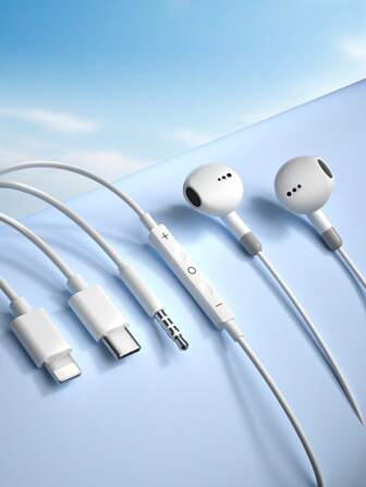 Type-C 有线耳机，高品质入耳式耳机，带 3.5 毫米插孔、音量控制、高清麦克风、低延迟，适合运动、游戏、音乐