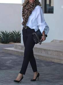 British Style Woven Long Sleeve Blouse, Elegant Top White Spring - White - View 3