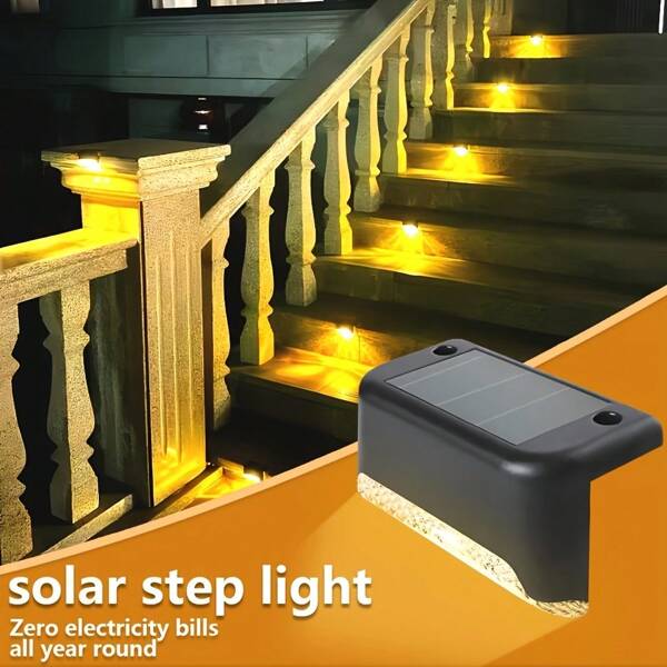 4/8/12 Pcs Step Lights, Solar Step Light White Lighting Waterproof High Strength Solar LED Deck Light Outdoor Stair Lamp