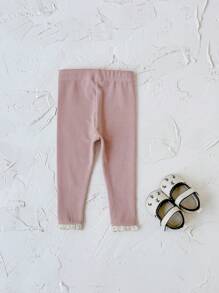 Baby Mädchen Lässig Einfarbig Spitzenbesatz Elastischer Bund Gestreift Leggings