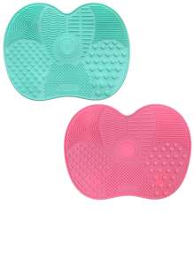 1/2 szt. Silikonowa mata do czyszczenia pędzli do makijażu, podkładka do czyszczenia pędzli do makijażu z przyssawką, podkładka do czyszczenia makijażu, przenośne narzędzie do czyszczenia pędzli do makijażu, silikonowa podkładka do czyszczenia pędzli do makijażu w kształcie jabłka, gąbka do makijażu, puderniczka, odpowiednia do podróży, domu, szkoły, akademika dla dziewcząt, wakacji, imprezy