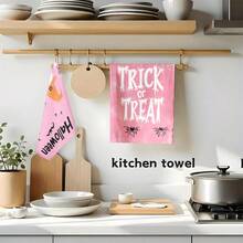 1套/2件万圣节粉色南瓜图案洗碗巾、百洁布，适用于餐厅、厨房、浴室、节日装饰、家庭聚会装饰、家居装饰、家居用品、送给长辈和朋友的礼物 - 彩色 - 查看 9