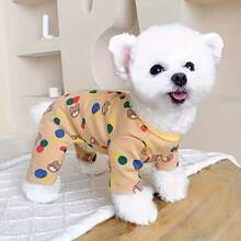 1pc Cartoon Pattern With Trim, Teddy Cat Design Home Pajamas With 4 Legs - White - View 3