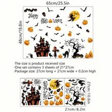 1 Set Of 3 Halloween Window Clings - Each 8.27x10.63 Inches - Modern Design, PVC Static Clings With Castle, Bats, Skulls - Reusable Double-Sided Glass And Window Visual Decor, Suitable For Horror Party Decor, Holiday Window Stickers | Haunted House Accessories | PVC Stickers, Halloween Decorations