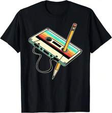 BREATHABLE COOL SUMMER 80s Cassette Tape Pencil 1980s Retro Vintage Throwback Music T-Shirt Men Clothing Vintage T Shirt Camisetas - Black - View 1