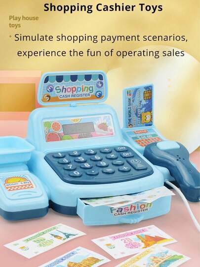 1 件儿童过家家超市收银员玩具灯光音效收银机模型玩具玩具钱儿童生日玩具圣诞礼物复活节礼物
