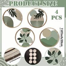 4件套波西米亚绿色木质墙饰，波西米亚植物墙板，悬挂式艺术面板，农舍几何悬挂装饰，极简主义公寓艺术（卧室自粘式） - 彩色 - 查看 7