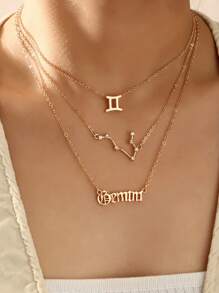 3pcs/Set Rhinestone 12 Zodiac Sign Chain Necklace Set, Women's Versatile Daily Accessory