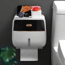 TAIMASI Wall Mount Toilet Roll Paper Holder, Double Layer Large Capacity Storage Box, Wall Mounted Waterproof Tissue Box (Black-White) - 灰白 - 查看 5