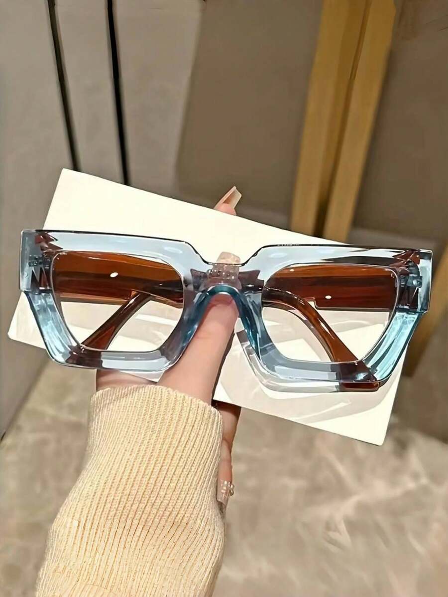 1 副男女通用多边形复古几何框架透明镜片电脑眼镜，休闲眼镜配件女士时尚眼镜方形眼镜框透明眼镜框加厚眼镜框复古个性化百搭女士时尚眼镜框透明眼镜框蓝色眼镜框适合日常着装街头摄影阅读写作通勤度假旅行夏季海滩配饰女士配饰