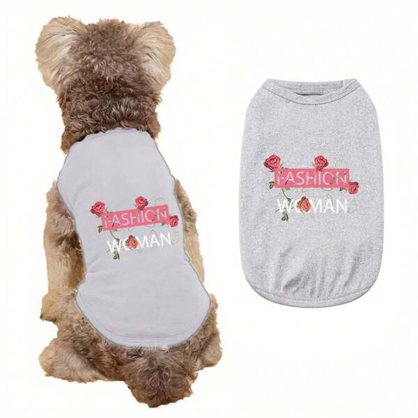 1pc Fashion Embroidered Pet Vest Flower Letter Embroidered Dog Vest Soft Breathable Embroidered Printed Vest