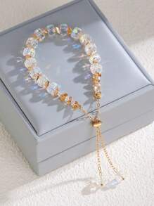 1 Peça Pulseira de Contas Iridescente de Cristal Feminina da Moda, Design Delicado Inspirado na Natureza, Presente de Amizade, Presente de Formatura, Contagem Aleatória de Contas