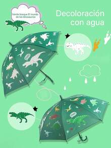 [Paraguas nuevo que cambia de color al contacto con agua con diseños de dibujos animados]Disponible en colores rosa, azul claro, verde y azul. Diseños divertidos de sirenas, dinosaurios, cohetes y ranas. Un paraguas ligero y encantador para todo el día, con mango recto o curvo, borde seguro, apropiado tanto para días soleados como para días de lluvia. Duradero, protector contra rayos ultravioletas, mango largo, creativo y divertido, resistente al viento, y cuenta con un marco de metal reforzado. Un regalo creativo perfecto para Navidad y Acción de Gracias - verde menta - Ver 2