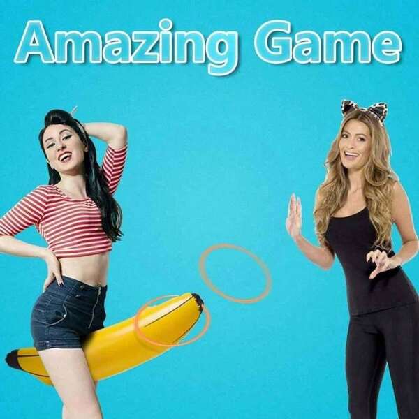 5pcs/Set Inflatable Banana Ring Toss Game, Including 1 Inflatable Banana And 4 Plastic Rings. 3 Inflatable Bananas Perfect For Bachelor Parties, Bridal Showers, Engagement Celebrations And Summer Pool Parties.