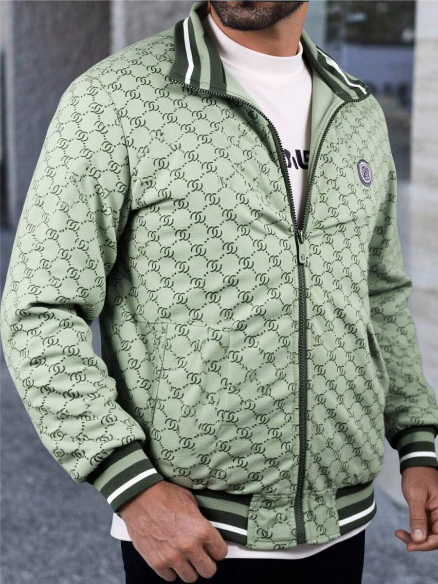 Chamarra Hombre Estilo Streetwear con Monograma, Cuello Deportivo, Forro Liso - verde menta - Ver 1