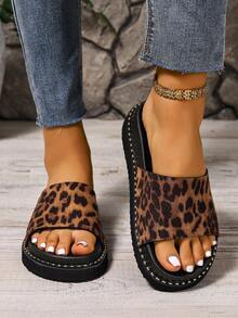 Giày Sandal Đế Dày Họa Tiết Da Báo Gợi Cảm Cho Nữ, Giày Đi Biển Đế Dày Thường Ngày Ngoài Trời Mùa Hè Mới 2025 Với Thiết Kế Độc Đáo - Màu vàng - Xem 2