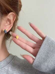 1 Pair Asymmetric Yellow Mouse Cheese Themed Funny Cartoon Stud Earrings, Gift
