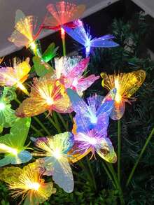 1PC 6head Outdoor Solar Fiber Butterfly Ground Plug Light, Suitable For Garden, Courtyard, Camping, Outdoor Party Decoration - Fiber Optic Butterfly Floor Light (Green Tube) - View 3