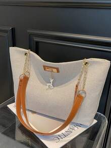 1pc Polyester Deer Pattern Decorative Large Capacity Zipper Shoulder Tote Bag, Suitable For Women's Daily Use - Multicolor - View 5