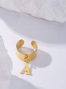 2025 最新时尚 26 个字母 A-Z 吊坠开口戒指，18K 镀金不锈钢可调节珠宝拇指环，男女皆宜，日常佩戴 - 金色 - 查看 29