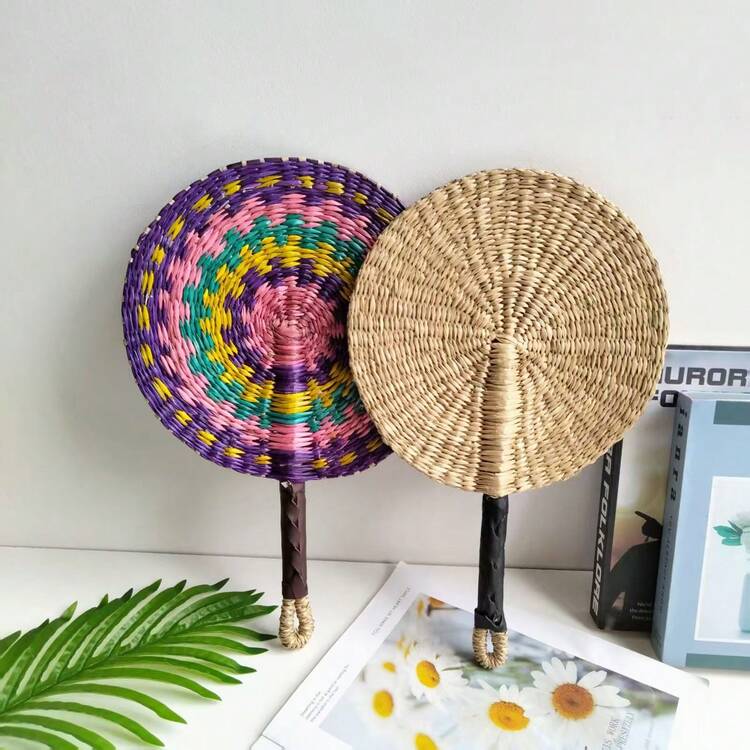 1 szt. 14,96 cala długości x 9,06 cala szerokości tkany wentylator słomkowy, kolorowy tkany wentylator ścienny do letniego chłodzenia - Wielokolorowe - Zobacz 8