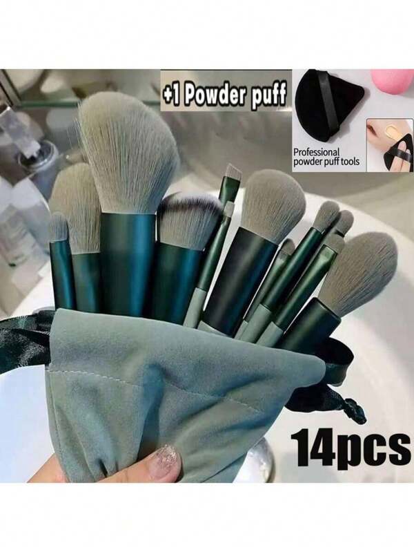14-Piece Professional Makeup Brush Set With Nylon Bristles And ABS Handle | Includes Brush, Contouring Brush, Blending Brush, Eyeshadow Brush And Triangular Velvet Puff For All Skin Types. The Perfect Gift For Valentine's Day And Mother's Day