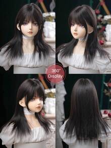 alicegarden 1 件合成耐热短直假发，黑棕色刘海式假发，22 英尺长，日常使用，自然逼真的假发（不含配件） - 黑棕色 - 查看 6