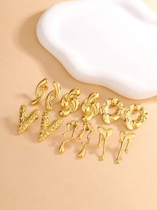 1 Pair Of Genuine Gold Electroplated Cold Wind Lava Earrings, Simple And Caring, Fashionable And Elegant Earrings, High-End Earrings