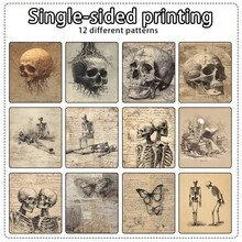 24/36 tờ giấy sổ lưu niệm chủ đề bộ xương đầu lâu Gothic cổ điển, kích thước 5,9*5,9 inch, giấy sổ lưu niệm bộ xương một mặt dùng để làm thủ công, thiệp chúc mừng, giấy trang trí album ảnh, nhật ký, giấy đa năng, đồ dùng học tập, trở lại trường - Nhiều màu - Xem 4
