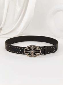 1 件男士 Y2K 朋克花卉交叉扣休闲黑色牛仔裤腰带，百搭配饰，适合日常穿着休闲、商务、男朋友丈夫父亲爸爸男士礼物、日常穿着、时尚、青少年、户外、度假、运动、旅行、街头、波西米亚风、复古秋冬配饰，适合青少年、青年、男士、休闲、户外、运动、度假、毕业礼物、生日、日常穿着