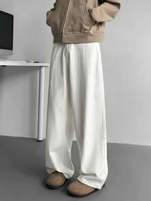 1pc Men's Casual Washed Straight Leg Jeans, Versatile And Comfortable For Commuting, Loose Fit Long Pants (No Belt Or Accessories) - White - View 7