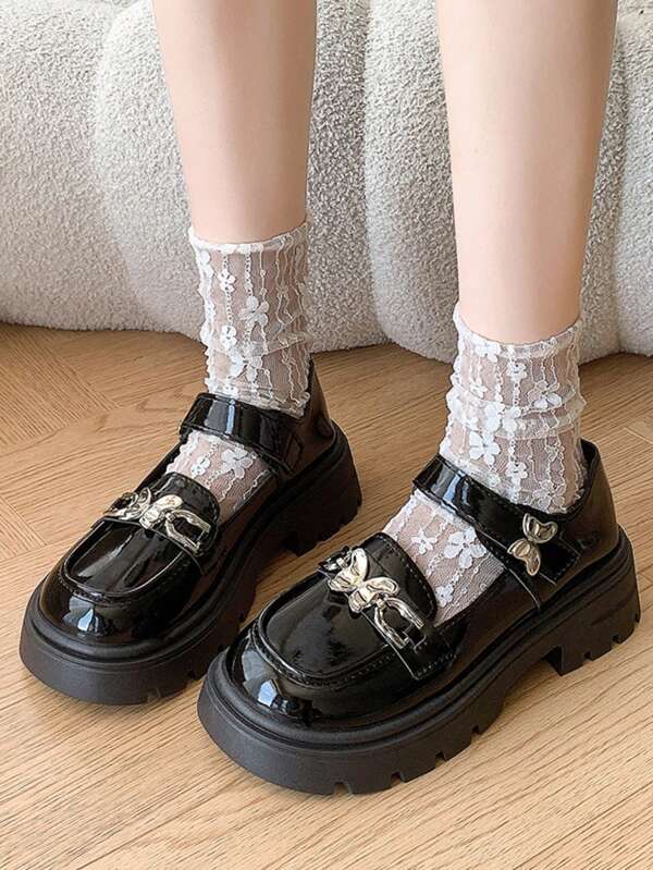 Thick Sole Black Mary Jane Leather Shoes For Women, British Style 2025 Spring Autumn New, Slip-On Loafers