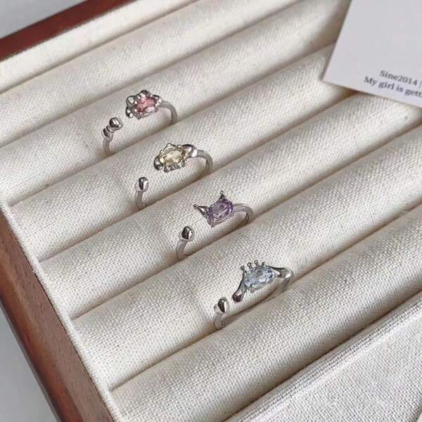 Sanrio 4pcs.Cute Sanrio Cartoon Ring, Sweet Niche Style, Gentle Light Luxury, Versatile And Minimalist, Open Finger Ring.