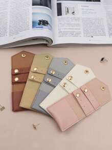 1 Piece Of White/Pink/Khaki/Gray/Yellow, Made Of PU Material, Simple And Stylish Mini Portable Foldable Multifunctional Jewelry Roll Bag, Compact Travel Storage Bag With Snap Closure, Suitable For Storing Earrings, Rings, Necklaces And Other Essential Items For Delicate Women's Travel For Women Storage Organizer Travel Essentials Back To School Dormitory Storage