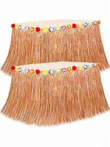 Falda de mesa de paja natural para fiesta hawaiana tropical, en múltiples tamaños y colores (verde, amarillo), envío de colores al azar.