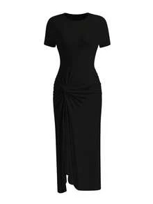 EARO Đầm bodycon thiết kế xoắn cỡ lớn, thời trang và đa năng - màu đen - Xem 2