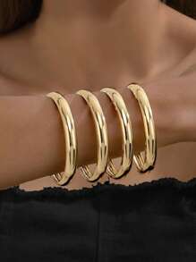 4pcs Thin Metallic Glossy Bangle Bracelets, Suitable For Holiday Parties, Dance Parties And Dates, Elegant Gift For Girlfriend